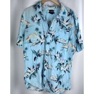 O’Neil Short Sleeve Button-up Hawaiian Light Grey Shirt Size Large Nice Gray